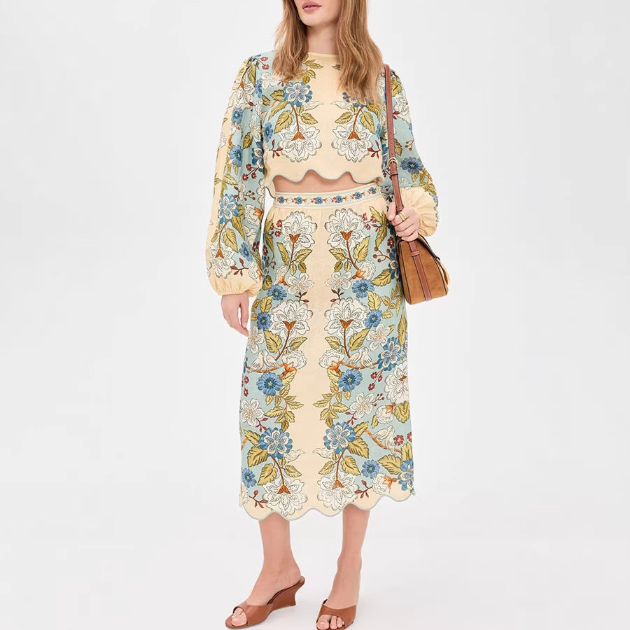 2026 Positioning Print Two-Piece Skirt Suit - INS Loose Long