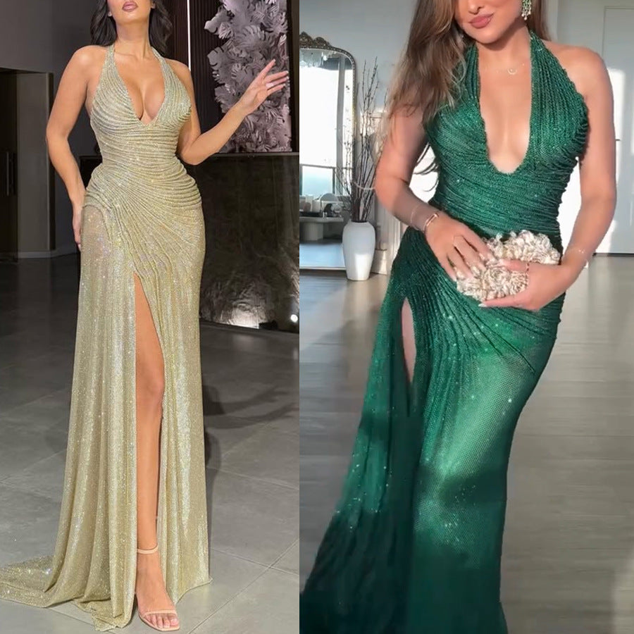 2026 Sequin Halterneck Slit Dress - INS Casual Party & Evening