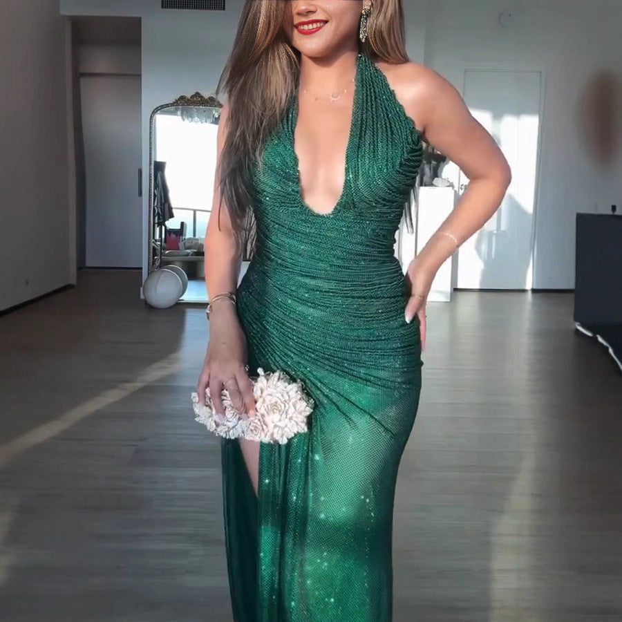 2026 Sequin Halterneck Slit Dress - INS Casual Party & Evening