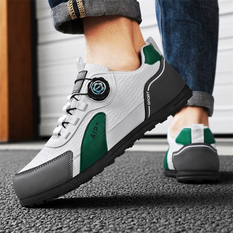 Men’s Contrast Color Low-Top Leather Slip-On Sneakers