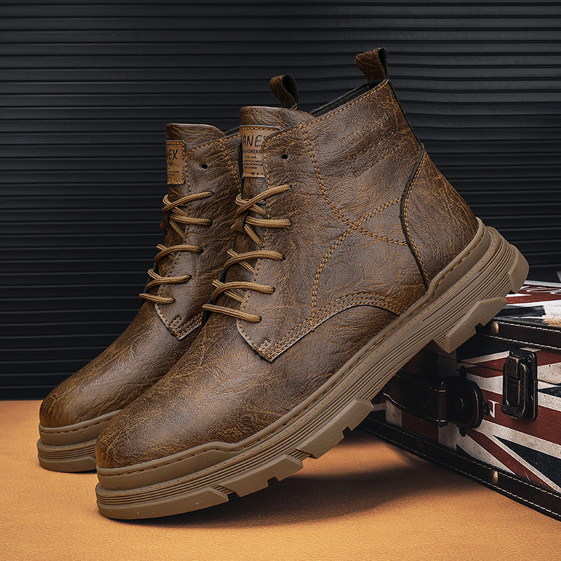STOCK-Men’s British Style Leather Martin Motorcycle Boots