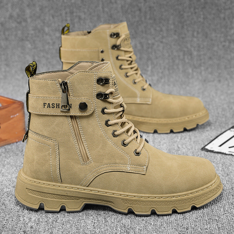 Men’s High-Top Lace-Up Martin Boots with Side Zipper