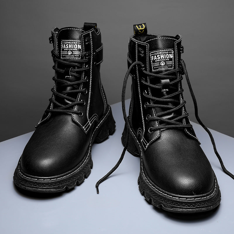 Men’s High-Top Lace-Up Martin Boots with Side Zipper