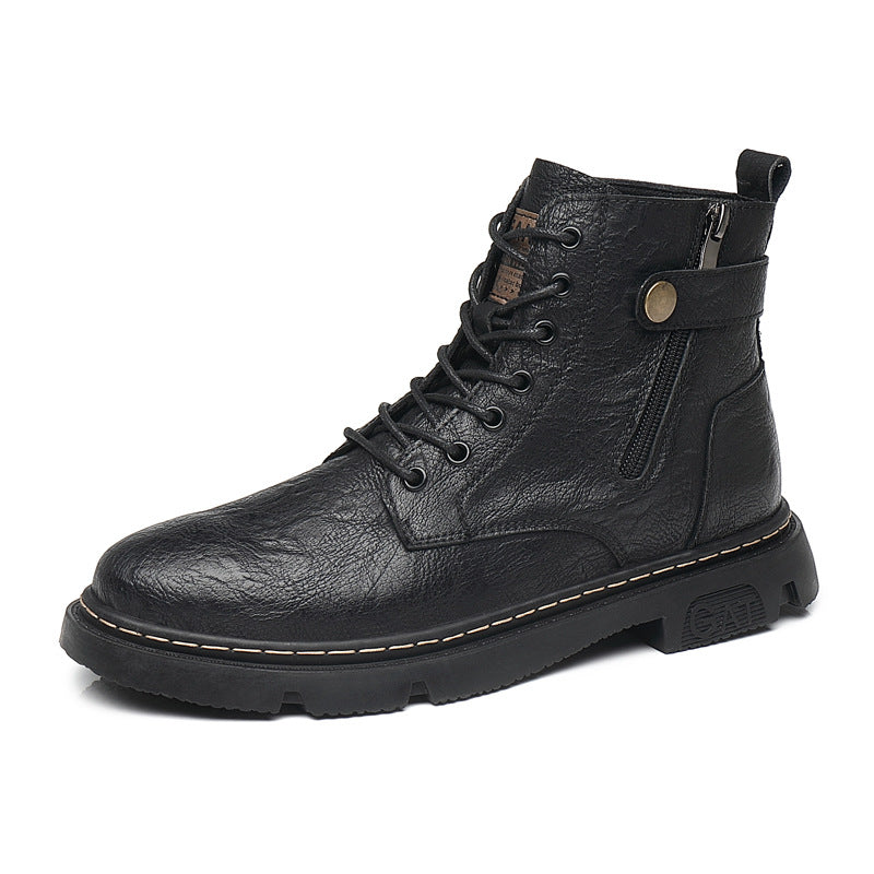 STOCK-Men’s Fleece-Lined Leather Martin Boots with Zipper