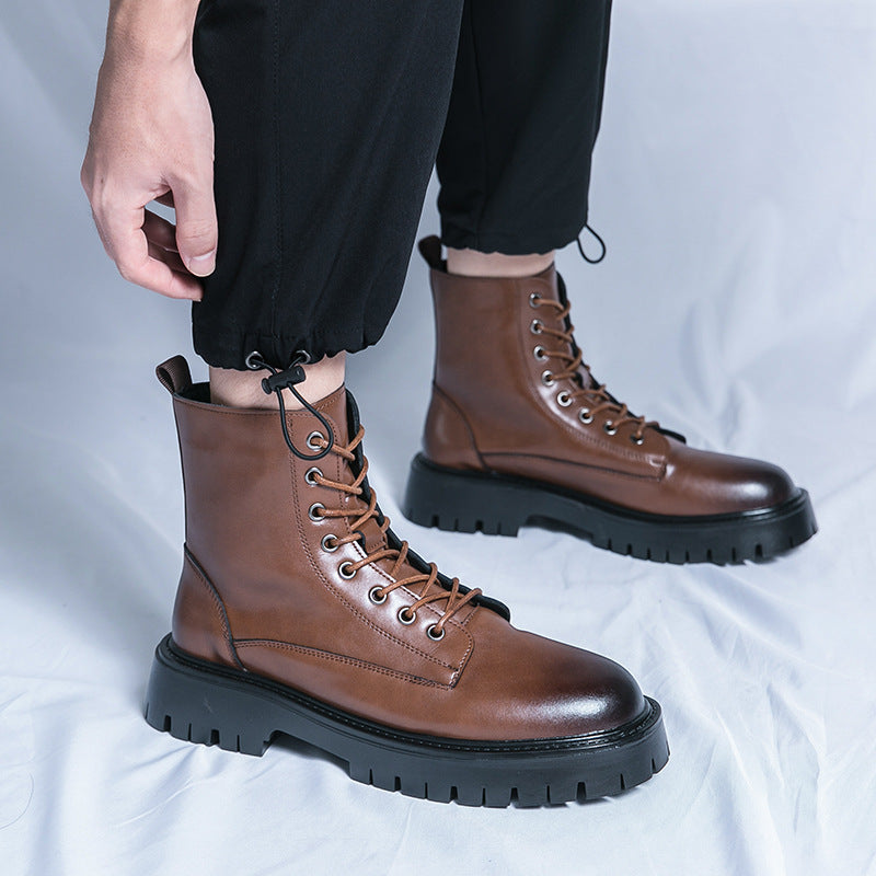 Men’s Retro British Leather Boots – Thick Sole Work Boots