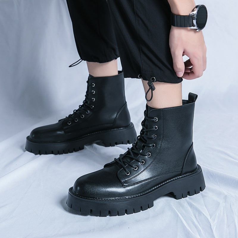 Men’s Retro British Leather Boots – Thick Sole Work Boots