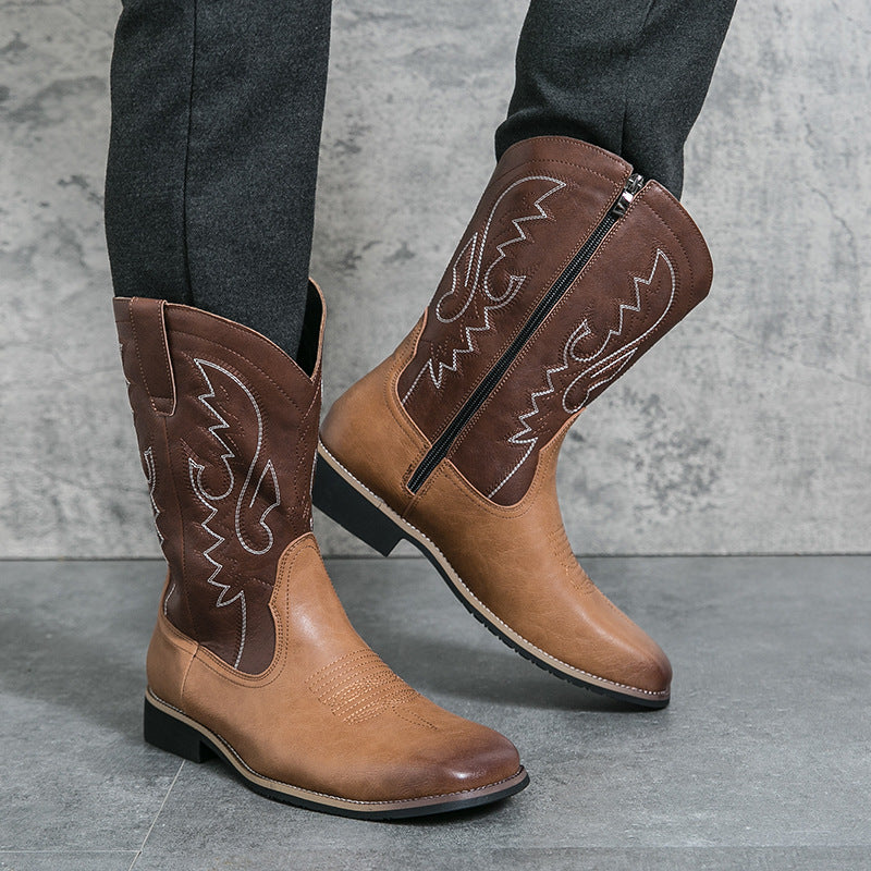 Men’s Large Size Western Cowboy Boots – Retro Casual Style