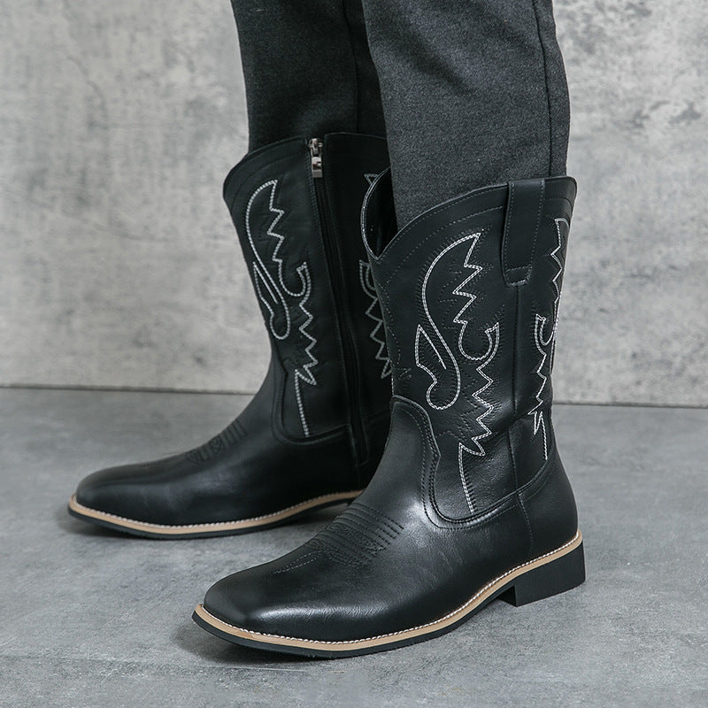 Men’s Large Size Western Cowboy Boots – Retro Casual Style