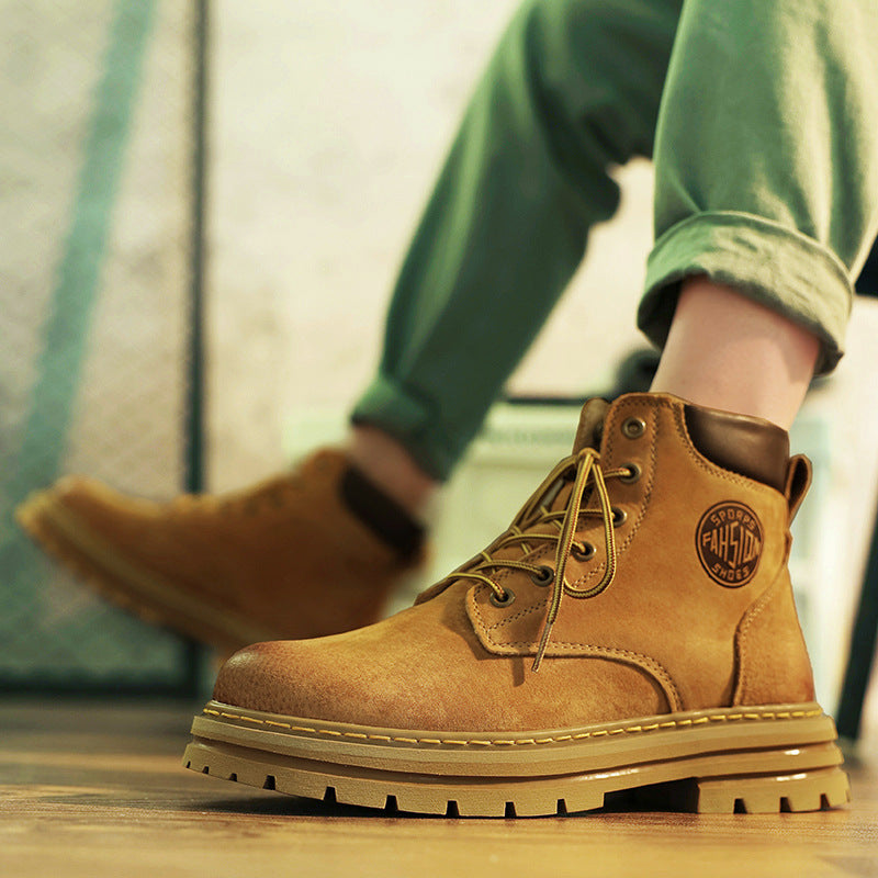 Men’s Leather High-Top Martin Boots – Outdoor Casual Shoes
