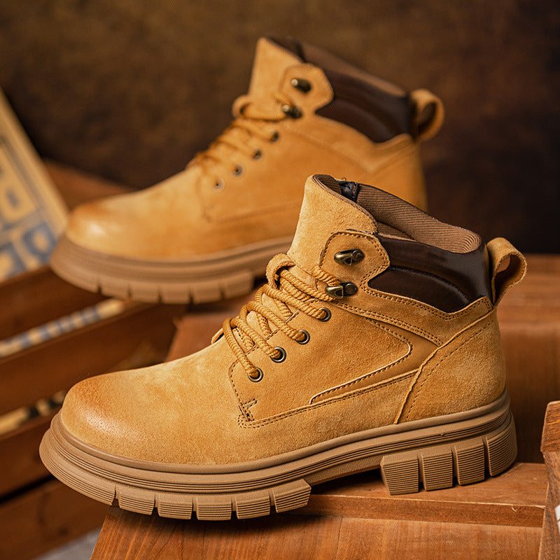 Men’s Retro British High-Top Leather Boots – Large Size