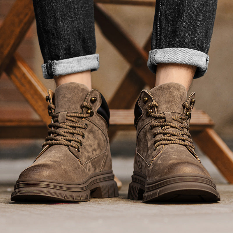 Men’s Retro British High-Top Leather Boots – Large Size