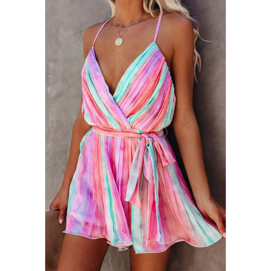 2026 Lace-Up Pleated Chiffon Dress - Sexy V-Neck Strap Holiday