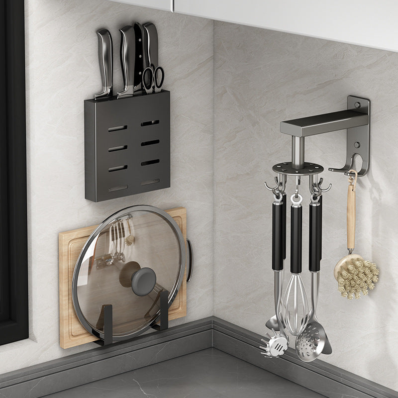 Rotary Kitchen Hook Wall Mounted Nail Free Spoon Board Rack