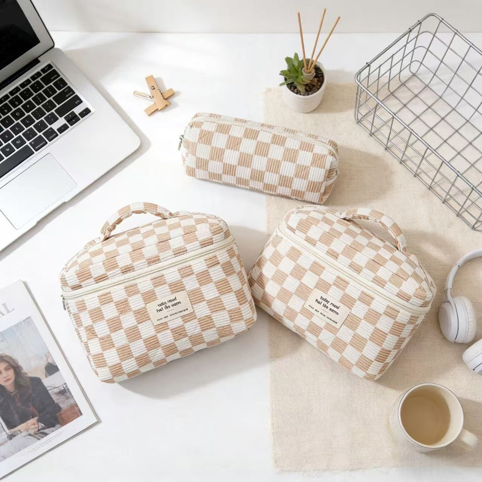 INS Style Chessboard Plaid Cosmetic Bag 2026