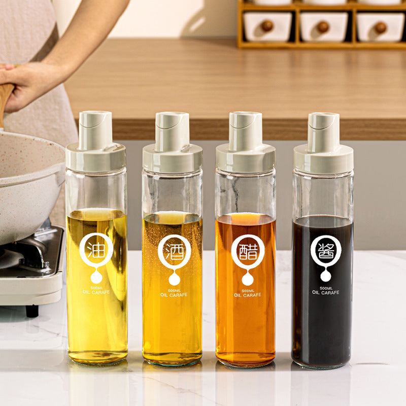 Glass Oil Pot Seasoning Bottle Set Leak Proof Kitchen Dispenser