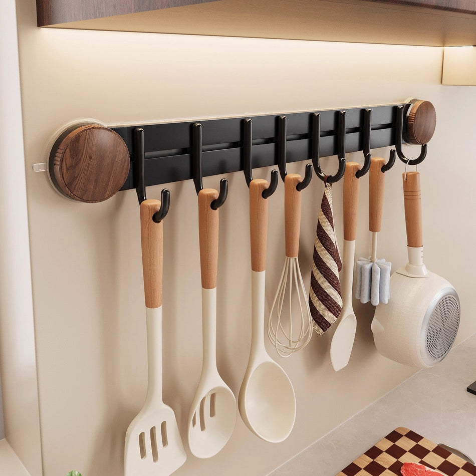 Suction Cup Kitchen Hooks Wall Mounted Spoon Spatula Rack
