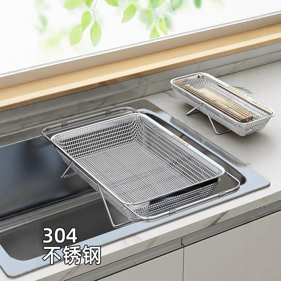 Retractable Stainless Steel Sink Draining Basket Dish Rack