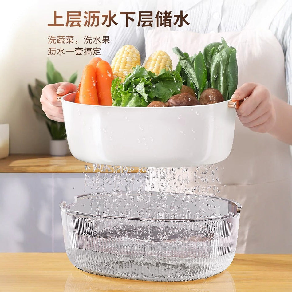 Double Layer Kitchen Sink Drain Basket Fruit Washing Storage Rack