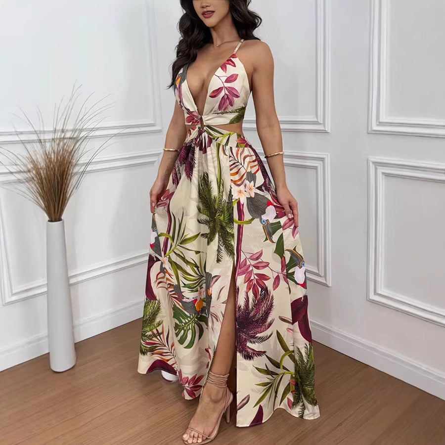 2026 Printed Split Party Dress - INS Casual Loose Holiday Fashion