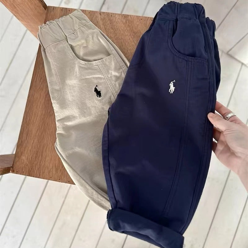 Kids Embroidered Carrot Pants Elastic Waist 2026