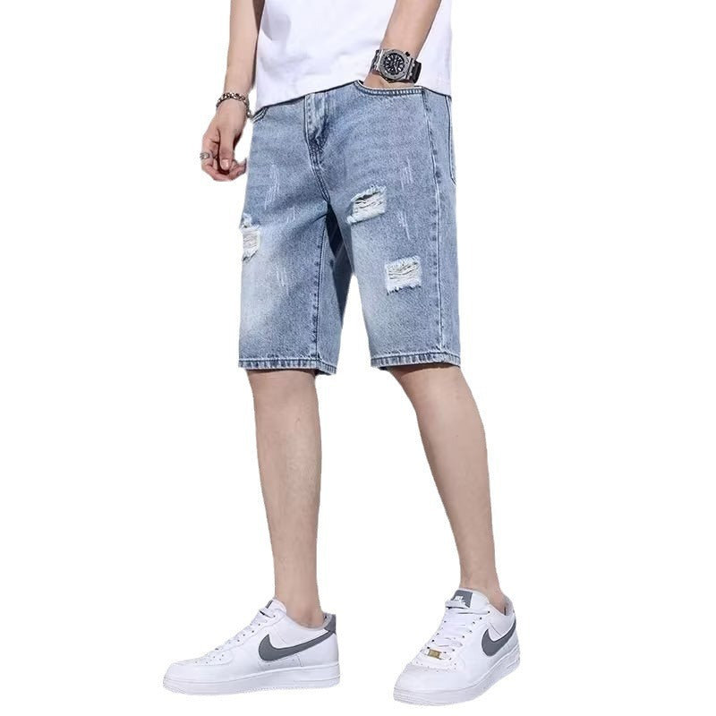 Men’s Light Ripped Denim Summer Casual Shorts