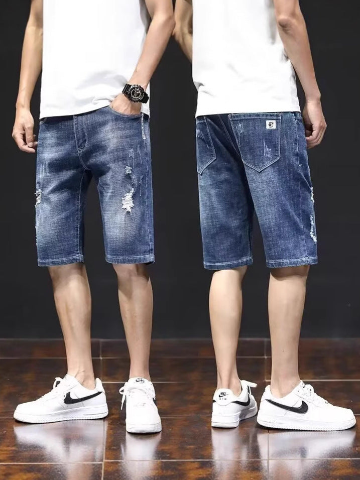 Men’s Korean-Style Ripped Denim Summer Shorts