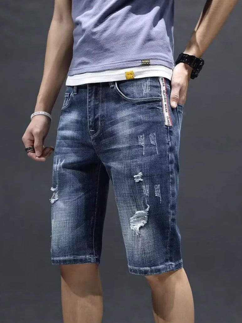 Men’s Korean-Style Ripped Denim Summer Shorts