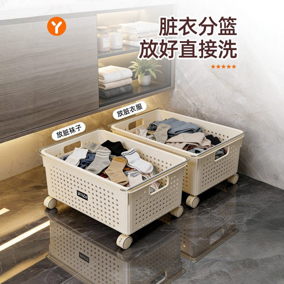 Laundry Basket Under Cabinet With Wheels Waterproof Storage Bin