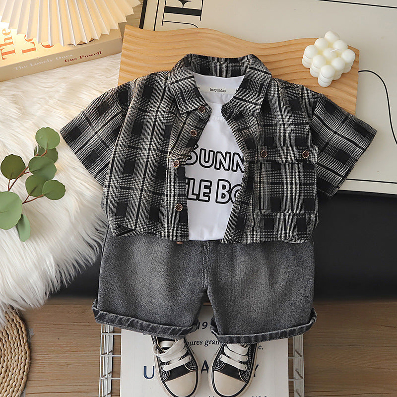 Boys Summer 3-Piece Plaid Shirt Suit 2026
