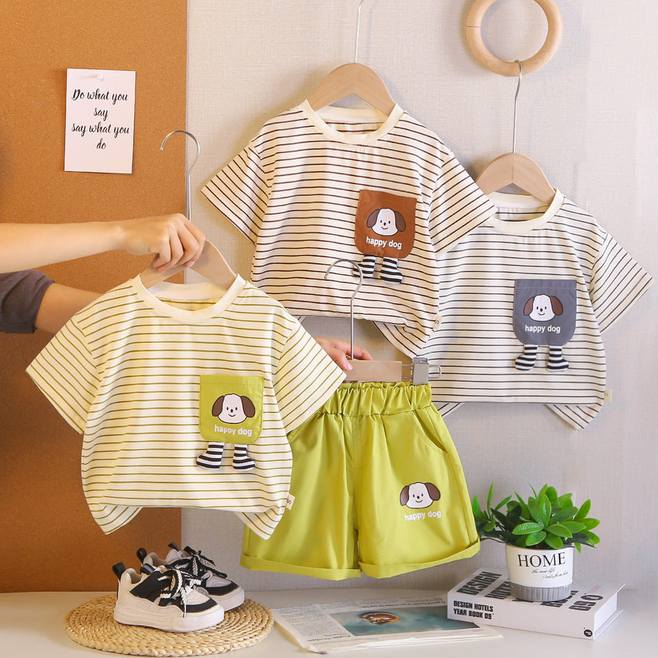 Boys 2026 Summer Striped Cartoon 2-Piece Suit