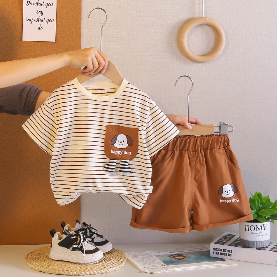 Boys 2026 Summer Striped Cartoon 2-Piece Suit
