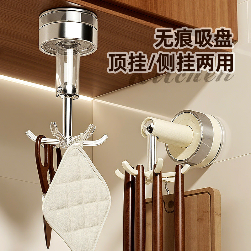Suction Cup Six Claw Kitchen Hook Rotating Utensil Rack