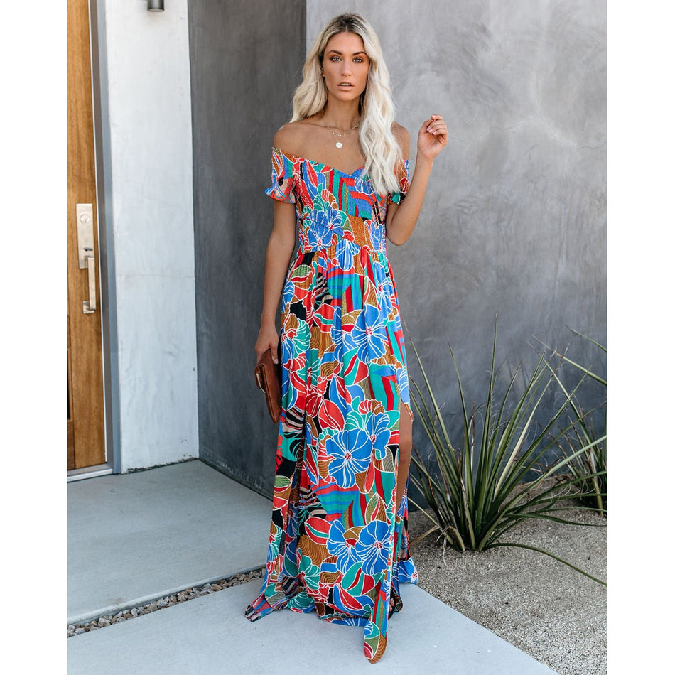 Pleated Shoulder Split Dress - Loose 2026 Summer Vacation Wear