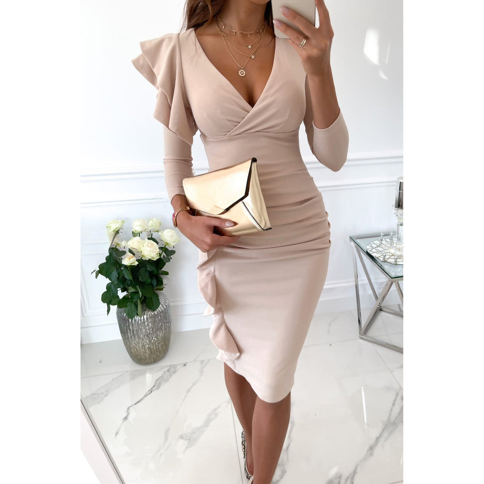 Ruffled V-Neck Party Dress - Personalized 2026 Winter Wear Nepal