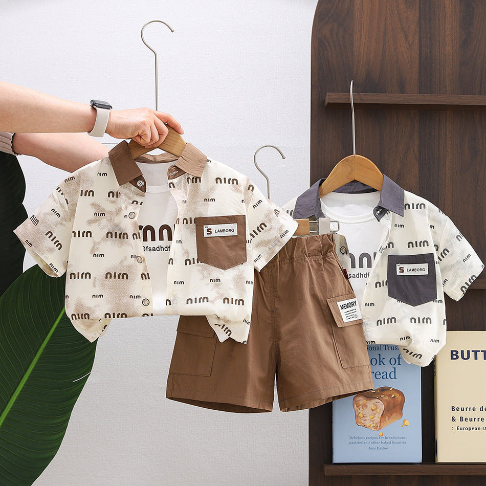 Boys Summer 3-Piece Printed Shirt & Shorts Set