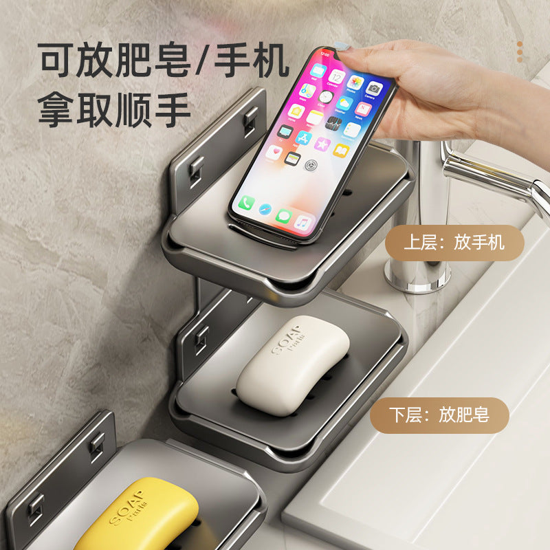 Wall Mounted Aluminum Soap Box Punch Free Bathroom Draining Rack