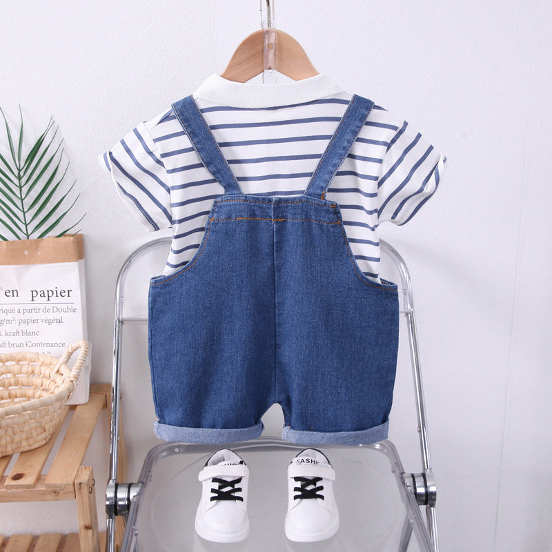 Boys 2026 Summer Denim Suspender 2-Piece Suit
