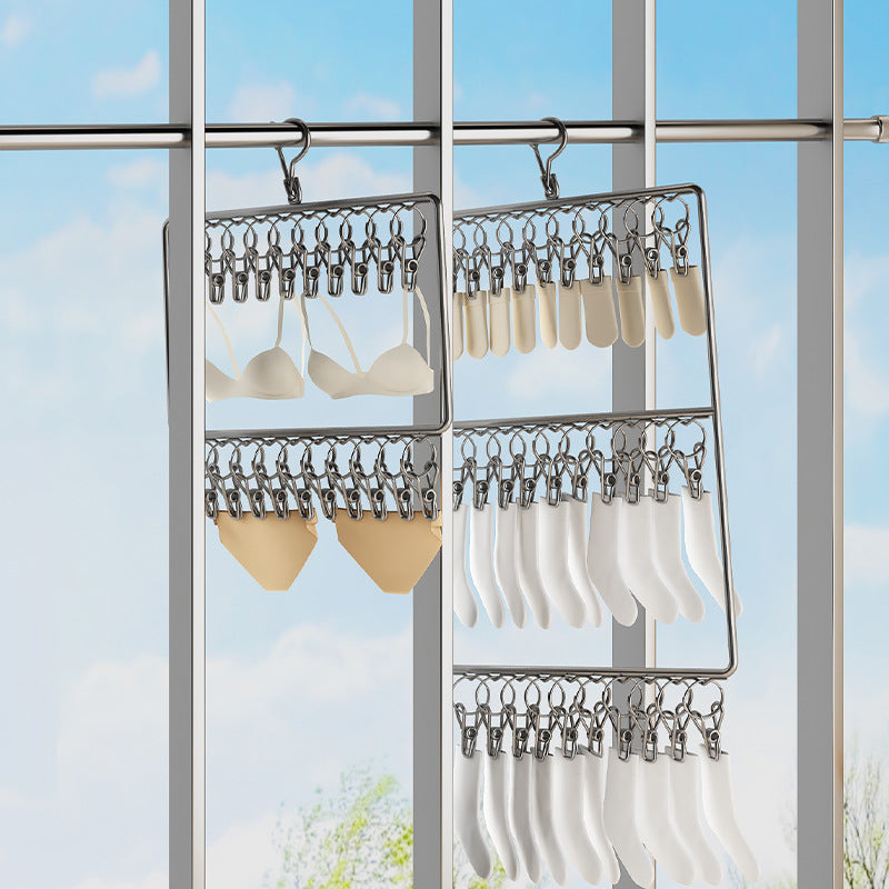 Stainless Steel Balcony Socks Clip Hanger Multi Clip Drying Rack