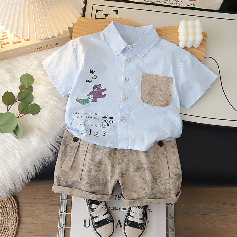 Boys 2026 Summer Cartoon Polo 2-Piece Set