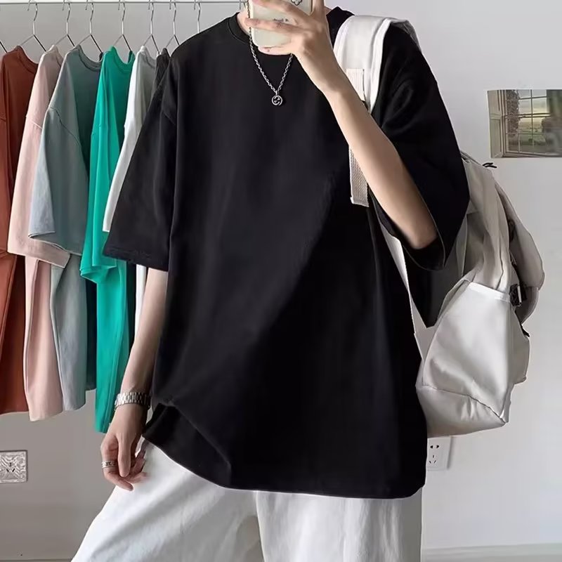 Men’s Summer Solid Color Loose T-Shirt – Round Neck Fit
