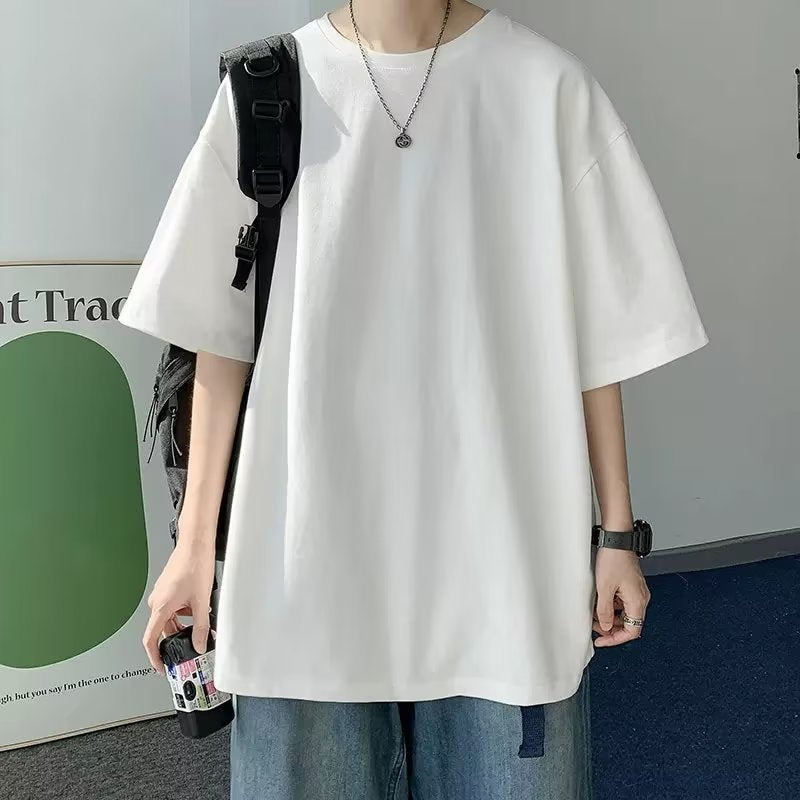 Men’s Summer Solid Color Loose T-Shirt – Round Neck Fit