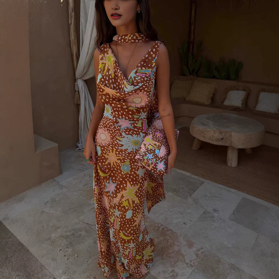 Printed Ribbon Long Dress - Breezy 2026 Summer Party Wear Nepal