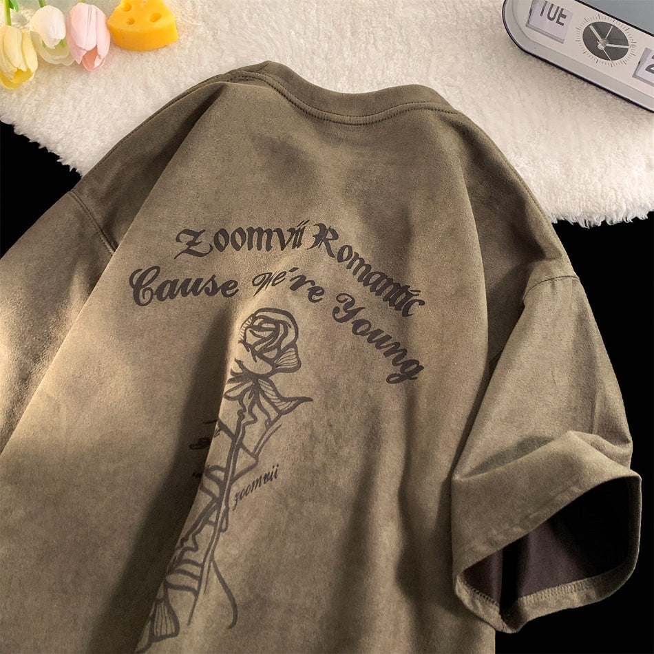 Men’s 2024 Rose Print T-Shirt – Loose Summer Top