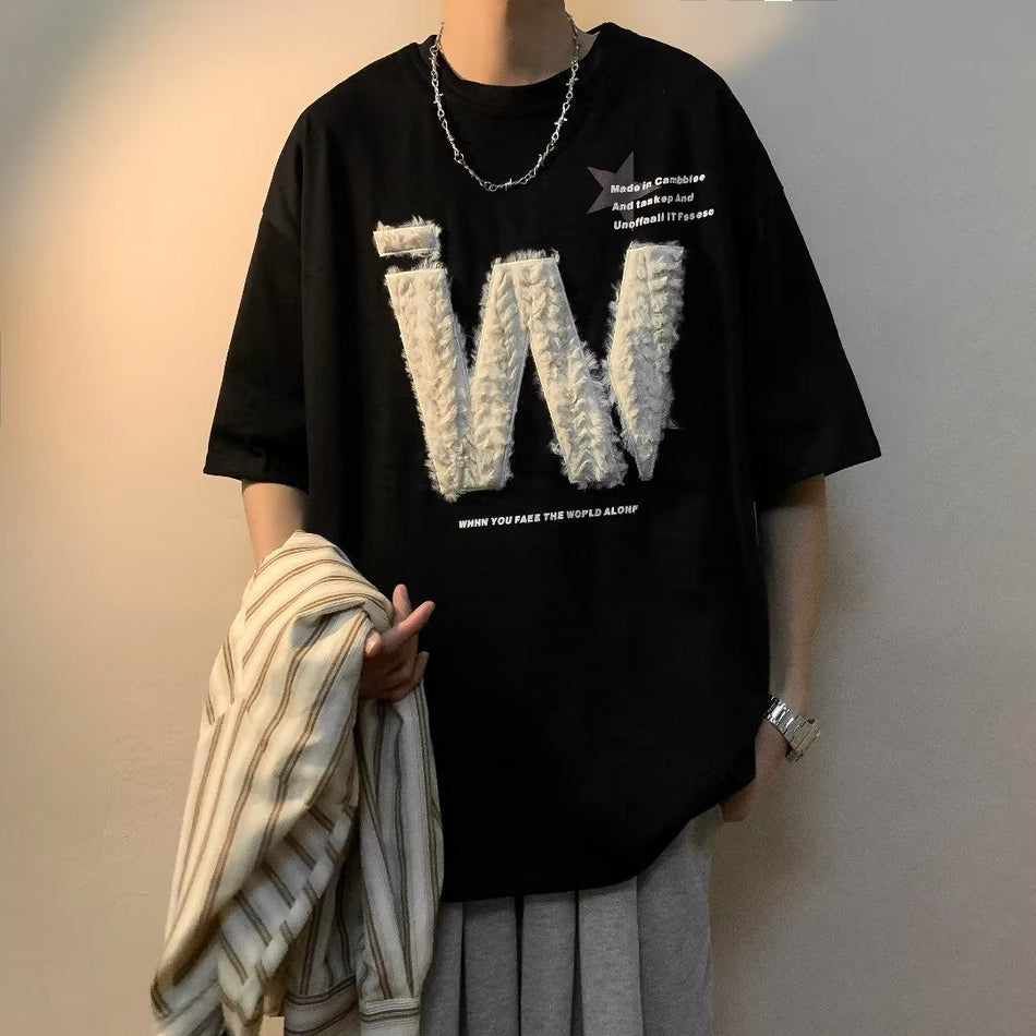 Men’s Embroidered Oversize T-Shirt – Summer Loose Fit