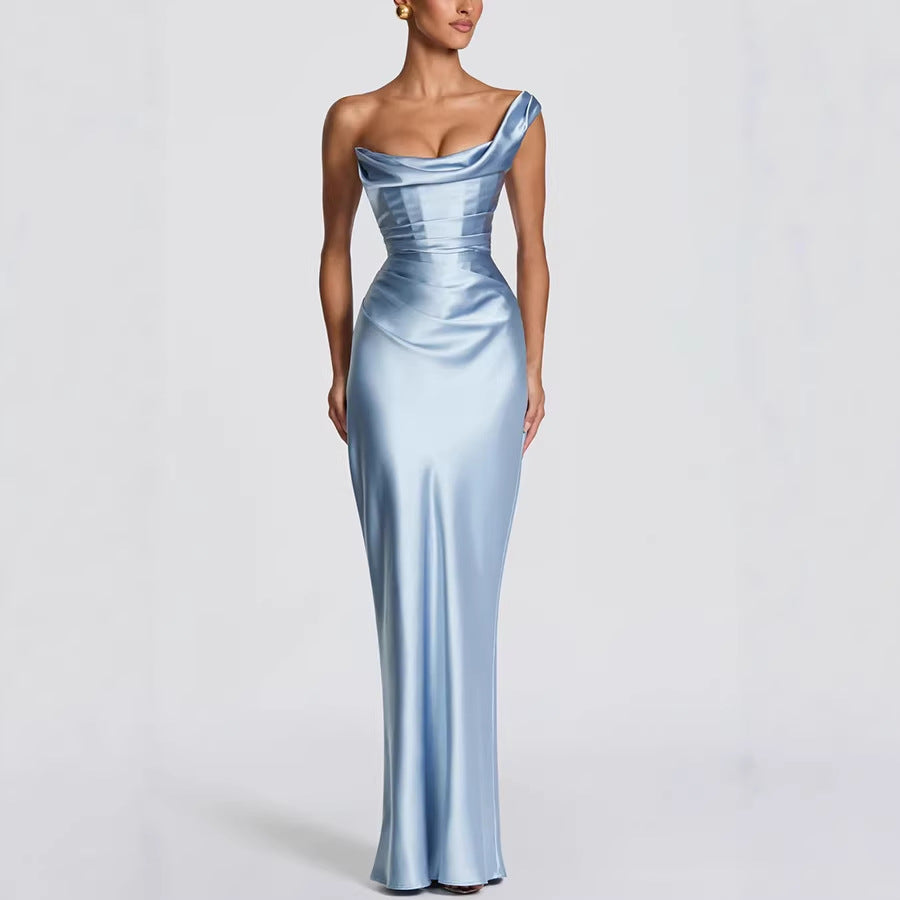 Satin Shoulder Sheath Dress - Sleek 2026 "INS" Party Wear Nepal