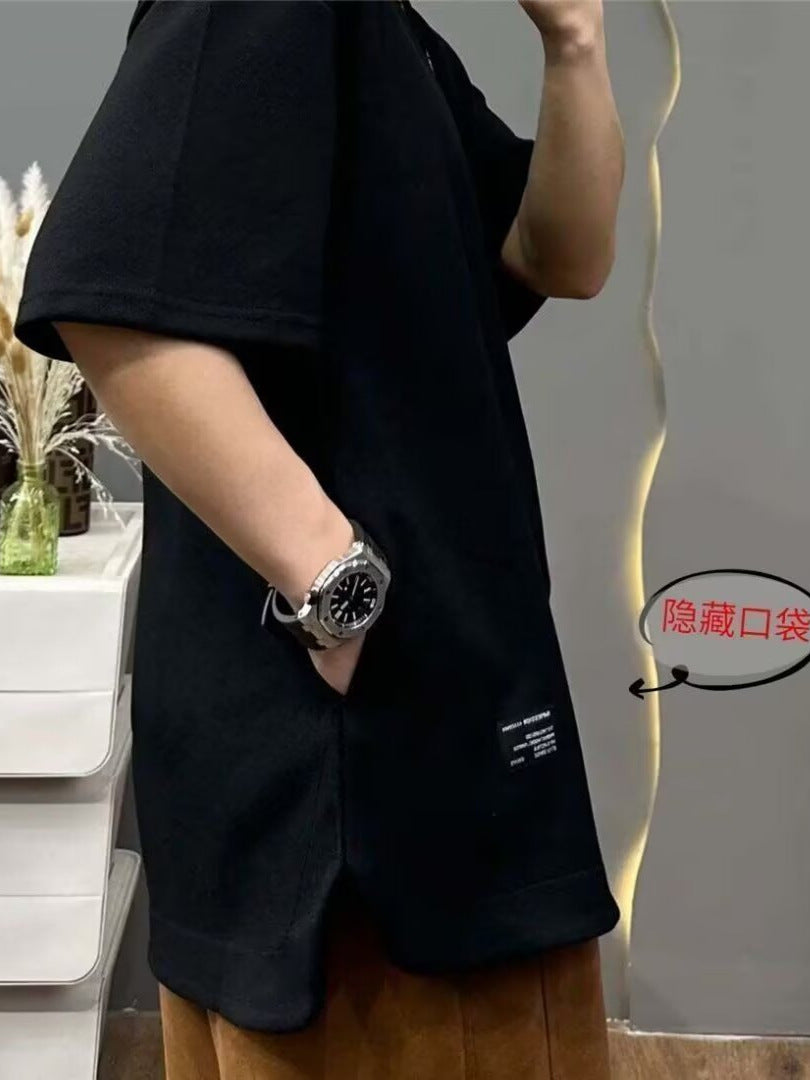Men’s Summer Hidden Pocket T-Shirt – Loose Plus Size Fit