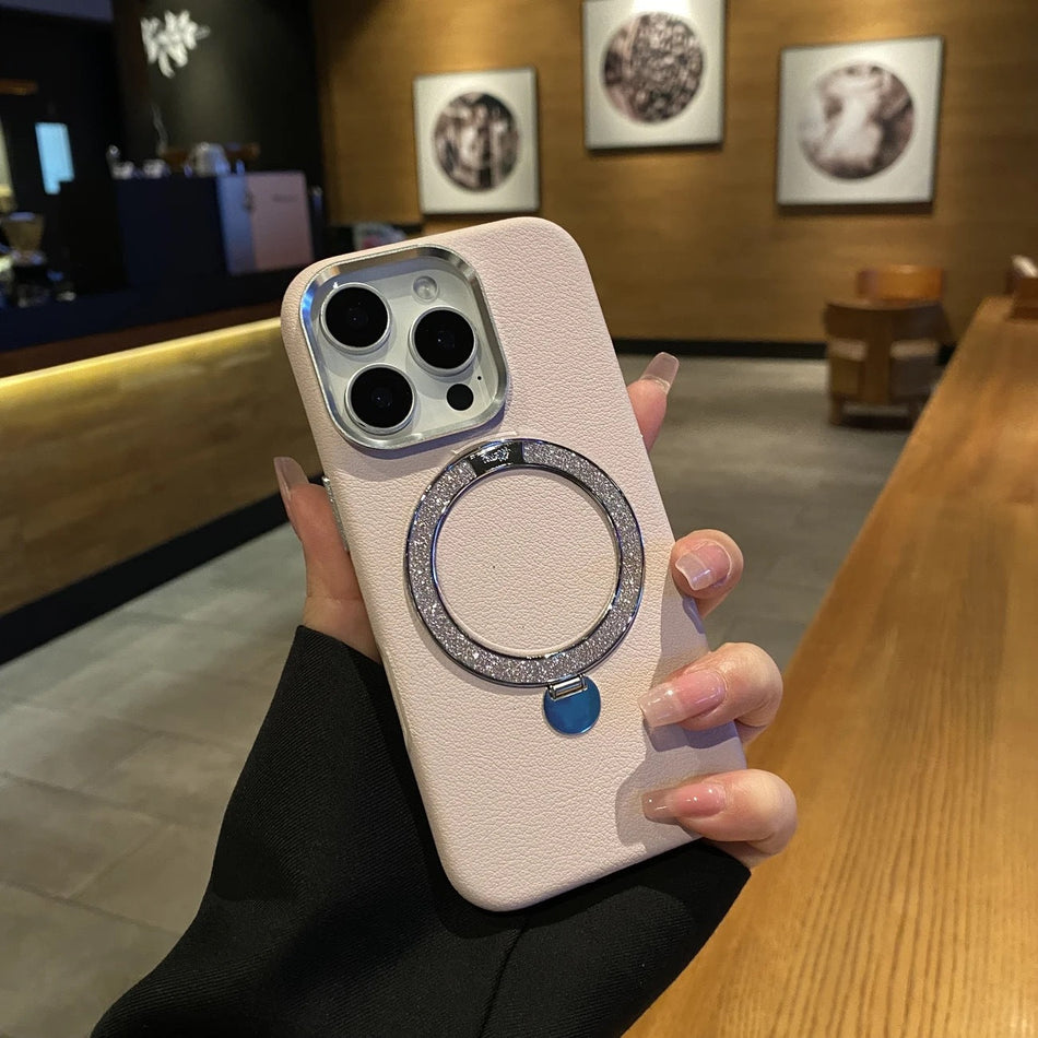 iPhone 16 Pro Max Leather Case with Magnetic Stand