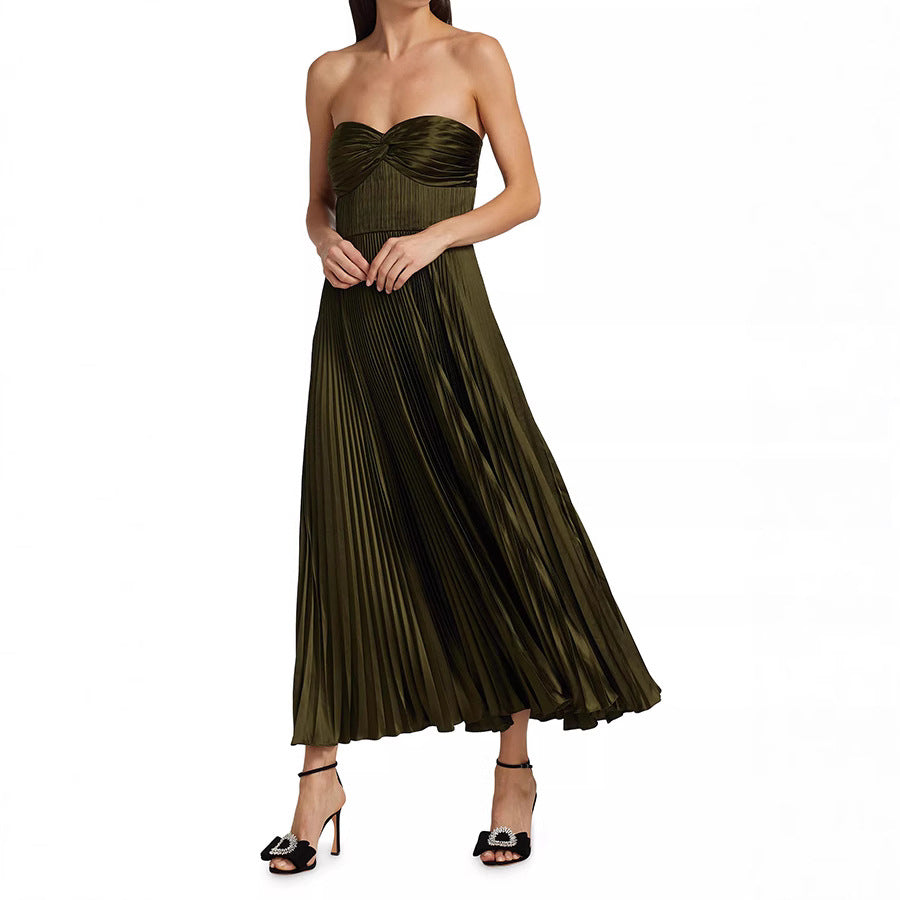 Pleated Wrap-Chest Satin Dress - 2026 "Liquid Luxury" Vacation