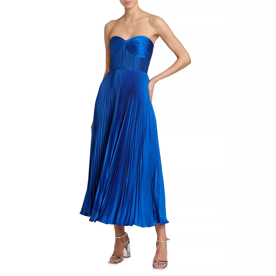 Pleated Wrap-Chest Satin Dress - 2026 "Liquid Luxury" Vacation