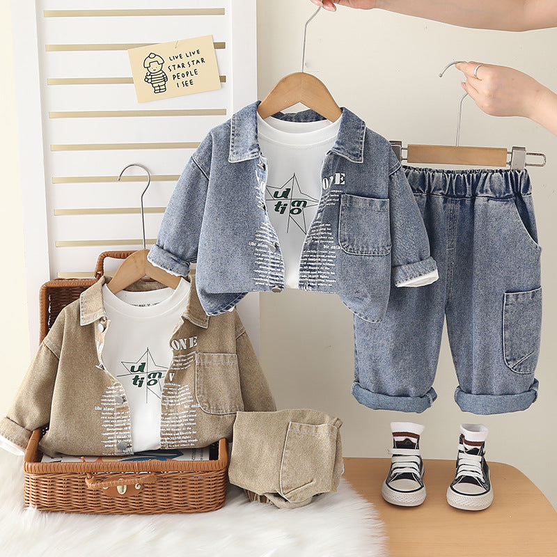 Boys 2026 Autumn Denim 3-Piece Letter Suit